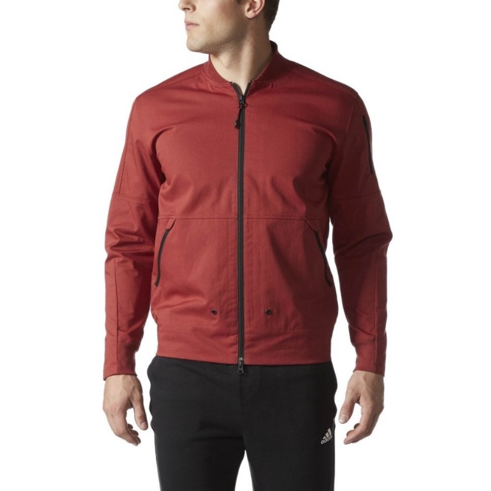 NWOT Adidas Mens Red Sample Twill Bomber Jacket